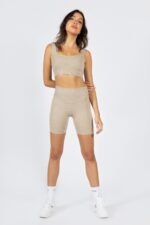 Seamless Ribbed Gym Short in Beige - Sillvela