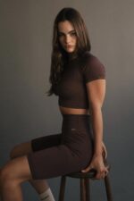 Seamless Ribbed Biker Short in Chocolate - Sillvela