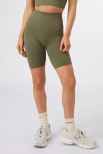 Seamless Ribbed Biker Short in Olive Green - Sillvela